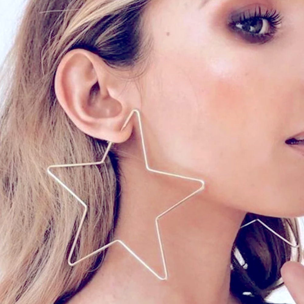 Silver/Gold Star Dangling Hoop Earrings